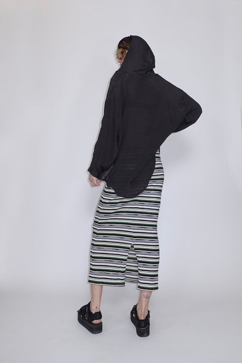 MULTICOLOR STRIPE DRAWSTRING SKIRT -GREEN MIX-